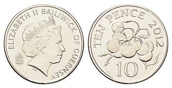 Гернси 10 пенсов 2012 год-тип, помидоры KM 149a сталь плакированная никелем UNC 4660-853
