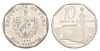 Куба 10 сентаво 1994 форт в Гаване Ла-Фуэрса KM 576.1 сталь плакированная никелем 4644-729