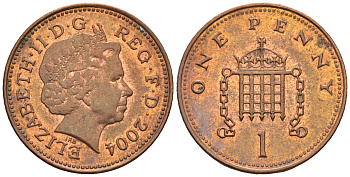 Великобритания 1 пенни 2004 Елизавета II (1952-2022) KM 986, Spink 4710 (B5) сталь плакированная медью 4609-611