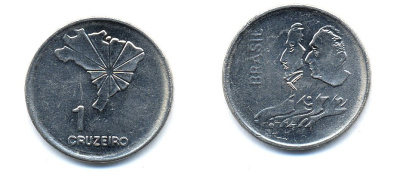 Бразилия 1 крузейро 1972 150 лет независимости KM 582 никель aUNC 51-5711