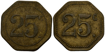 Франция 25 сантимов ND ресторанный жетон латунь 4166-412