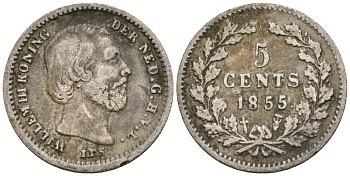 Нидерланды 5 центов 1855 Виллем III (1849-1890) KM 91 серебро 4169-449