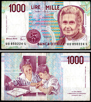 Италия 1000 лир 1990 Pick 114 c бумага 6281-54-2-1