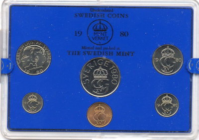 Швеция набор монетного двора из 6 монет 1980 в пластике, Карл XVI Густав (1973- ) KM MS15 UNC 7-5-7-195
