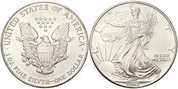 США 1 доллар 1993 шагающая свобода KM 273 серебро UNC   4552-713