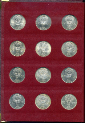 СССР набор из 64 юбилейных 1, 3 и 5 рублевых монет 1965-1991 в подарочном альбоме  медно-никель   00-00