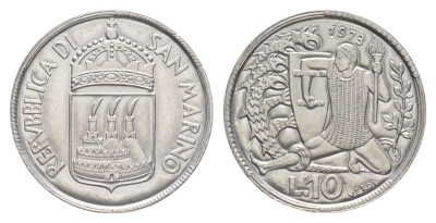 Сан-Марино 10 лир 1973 KM 25 алюминий UNC 4648-227