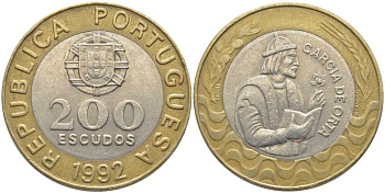 Португалия 200 эскудо 1992 Гарсия Де Орта (1501-1568) KM 655 биметалл 109-1046