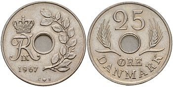Дания 25 эре 1967 C;S, Фредерик IX (1947-1972) KM 855 медно-никель 4187-1153