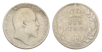 Великобритания 6 пенсов 1908 Эдуард VII (1901-1910) KM 799, Spink 3983 серебро 4658-1012