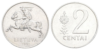 Литва 2 цента 1991 KM 86 алюминий 4627-1248