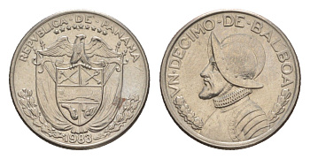 Панама 1/10 бальбоа (10 сентесимо) 1983 KM 10 медь плакированная медно-никелем aUNC 4644-163