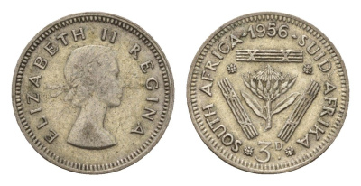 ЮАР 3 пенса 1956 Елизавета II (1952-2022) KM 47 серебро 4547-622
