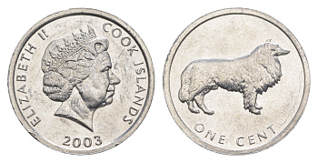 Острова Кука 1 цент 2003 Бордер-колли KM 420 алюминий UNC 4652-943