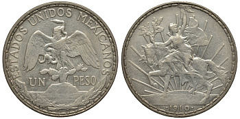 Мексика 1 песо 1910 KM 453 серебро 633-321