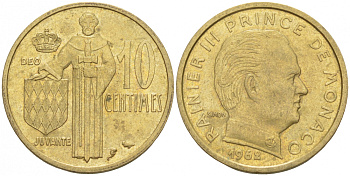 Монако 10 сантимов 1962 Ренье III (1949-2005) KM 142 алюминиевая бронза 73-133