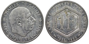 Франция 1 франк 1988 Шарль де Голль KM 963, Le Franc 227.2 никель 4128-411