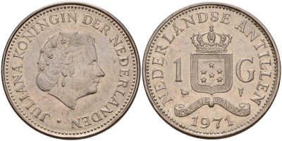 Нидерландские Антилы 1 гульден 1971 Юлиана (1948-1980) KM 12 никель 4140-146