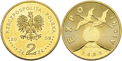 Польша 2 злотых 2005 MW, Япония, экспо 2005 KM 949, Parchimowicz 949 нордик UNC 4676-325