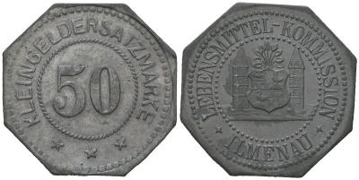 Ильменау (Саксен-Веймар-Айзенах) 50 пфеннингов 1917 Funck 226.1A, Men05 12157.1, Men18 15238.1 цинк 1515-412