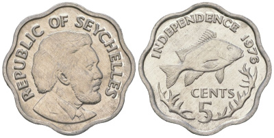 Сейшельские острова 5 центов 1976 Декларация независимости, Джеймс Мэнчем, рыба KM 22 алюминий UNC 4615-1061