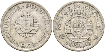 Португальский Мозамбик 10 эскудо 1952 KM 79 серебро 4571-933