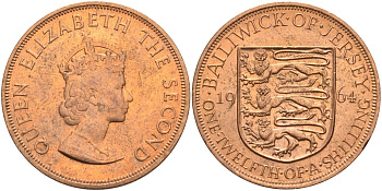 Джерси 1/12 шиллинга 1964 Елизавета II (1952-2022) KM 21 бронза aUNC 4367-246