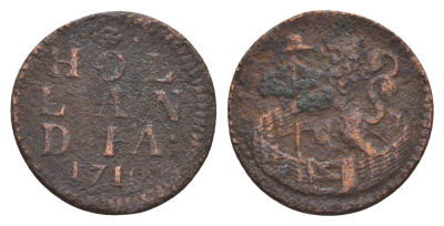 Нидерланды, Голландская Республика, Голландия 1 дуит 1710 KM 80 медь 4655-546