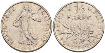 ФРАНЦИЯ 1/2 ФРАНКА 1971 KM 931.1 никель 187-121
