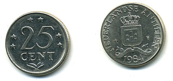 Нидерландские Антилы 25 центов 1984 Беатрикс (1980-2013) KM 11 никель 35-117