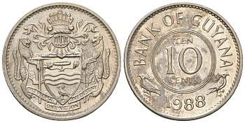 Гайана 10 центов 1988 KM 33 медно-никель UNC 4124-641