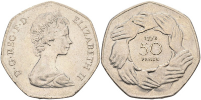 Великобритания 50 пенсов 1973 Елизавета II (1952-2022), вступление в Европейское экономическое сообщество KM 918, Spink 4224 медно-никель 4117-644
