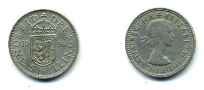 Великобритания 1 шиллинг 1956 Елизавета II (1952-2022), Шотландский герб KM 905, Spink 4148 медно-никель 540-612