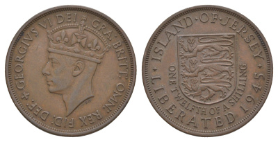 Джерси 1/12 шиллинга 1945 Освобождение (Король Георг VI) KM 19 бронза 4545-1231