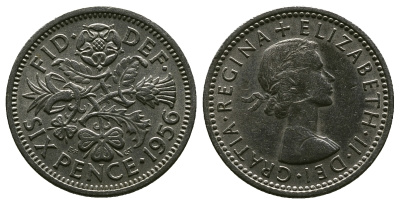 Великобритания 6 пенсов 1956 Елизавета II (1952-2022) KM 903, Spink 4149 медно-никель 4381-657