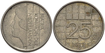 Нидерланды 25 центов 1982 Беатрикс (1980-2013) KM 204 никель 66-933