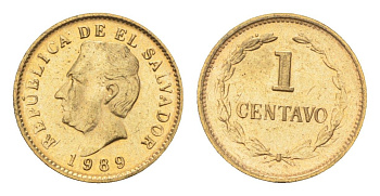 Сальвадор 1 сентаво 1989 KM 135.1a сталь плакированная бронзой UNC 4668-545