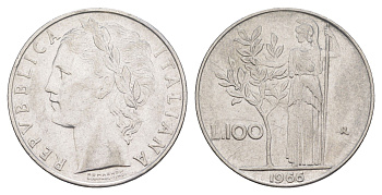 Италия 100 лир 1966 R, Афина в доспехах KM 96.1 нержавеющая сталь 4556-226