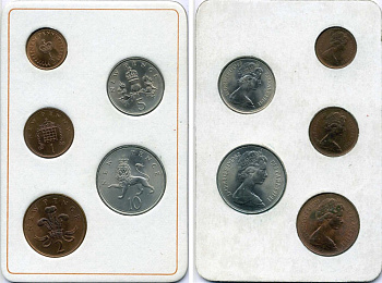 Великобритания набор из 5 монет 1968-1971 официальный набор в оригинальном буклете KM MS102 (KM 911-912, 914-916) UNC 3-4-3-16