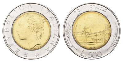Италия 500 лир 1987 R, Квиринальский дворец в Риме KM 111 биметалл 4704-953