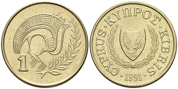 Кипр 1 цент 1991 KM 53.3 никель латунь 4174-1136