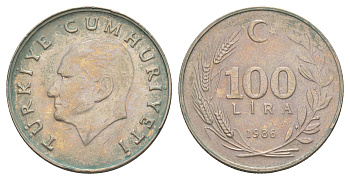 Турция 100 лир 1986 KM 967 медь цинк никель 4653-424