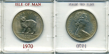 Остров Мэн 1 крона 1970 кошка Мэна, в оригинальной пластиковой коробке KM 18 медно-никель UNC 6-6-1-67