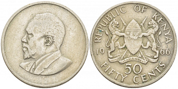 Кения 50 центов 1966 Джомо Кениата KM 4 медно-никель 213-751