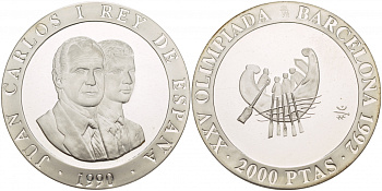 Испания 2000 песет 1990 XXV летние Олимпийские игры 1992 года в Барселоне, древняя лодка KM 865 серебро PROOF 1088-8-62