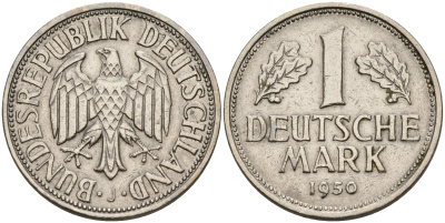 ФРГ 1 марка 1950 J KM 110, J.385 медно-никель    4153-524