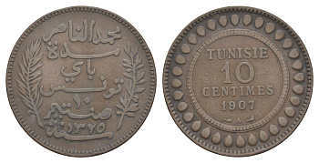 Тунис 10 сантимов 1907 A KM 236 бронза 4634-842