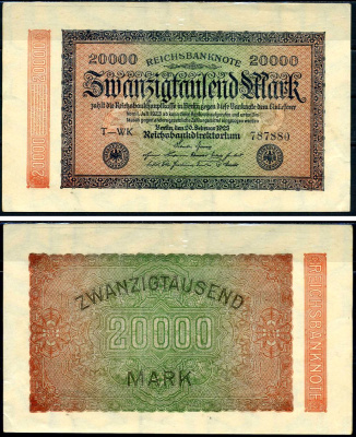 Германия 20000 марок 1923 20 февраля 1923 Pick 85b бумага 8518-45-2-2