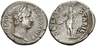 Римская Империя денарий 134 - 138 Адриан TELLVS STABIL Теллус, божество Матери-Земли Рим Very fine RIC 276 серебро 1073-4-7-5