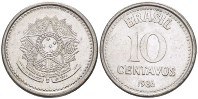 БРАЗИЛИЯ 10 СЕНТАВО 1986 РЕФОРМА 1986-1989 KM 602 нержавеющая сталь 100-117